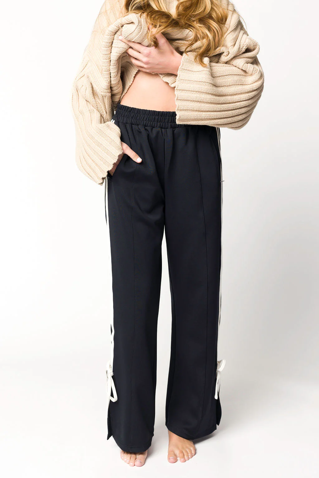 Murphy Track Pants with Bow Detail in Dark Navy/White - Directfux