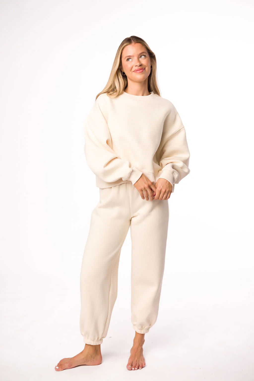 Comfy Cozy Sweatshirt and Sweatpants Set in Cream - Directfux