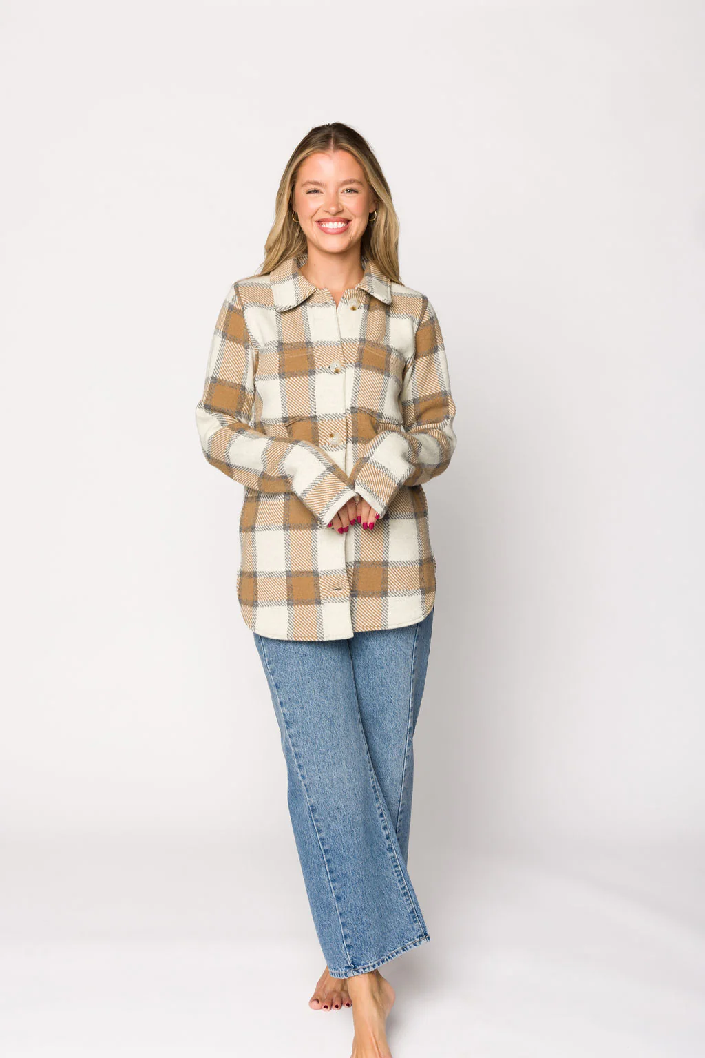 Leah Cashmere Blend Shacket in Cream/Grey/Bronze *LUXURY ITEM* - Directfux