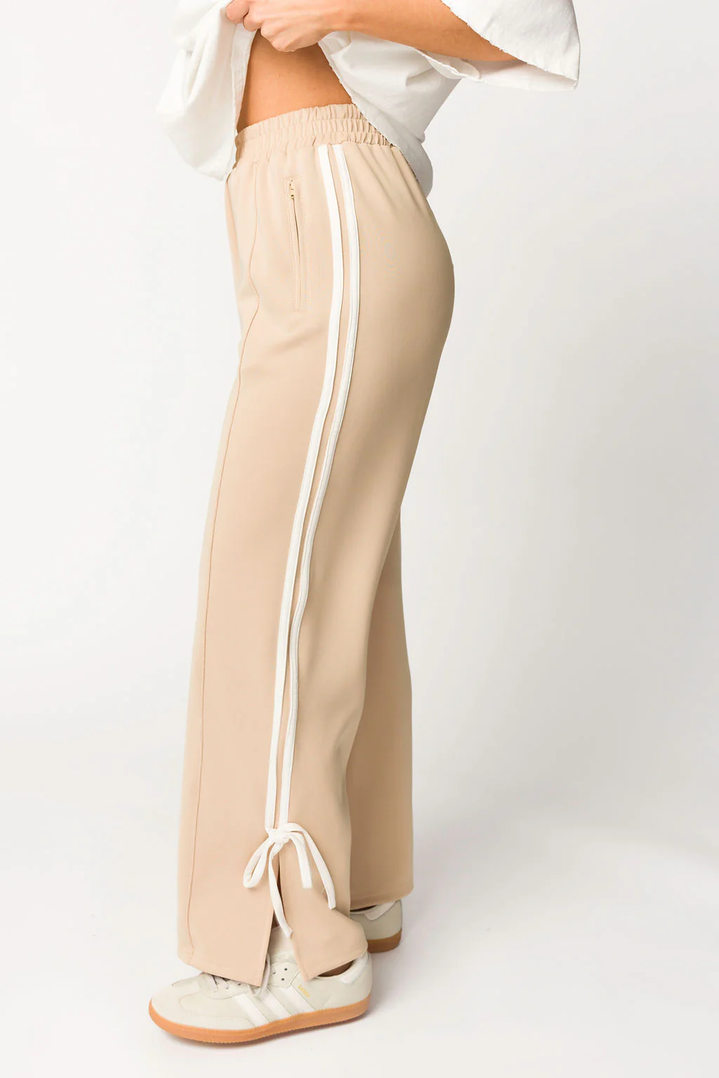 Murphy Track Pants with Bow Detail in Taupe/White - Directfux