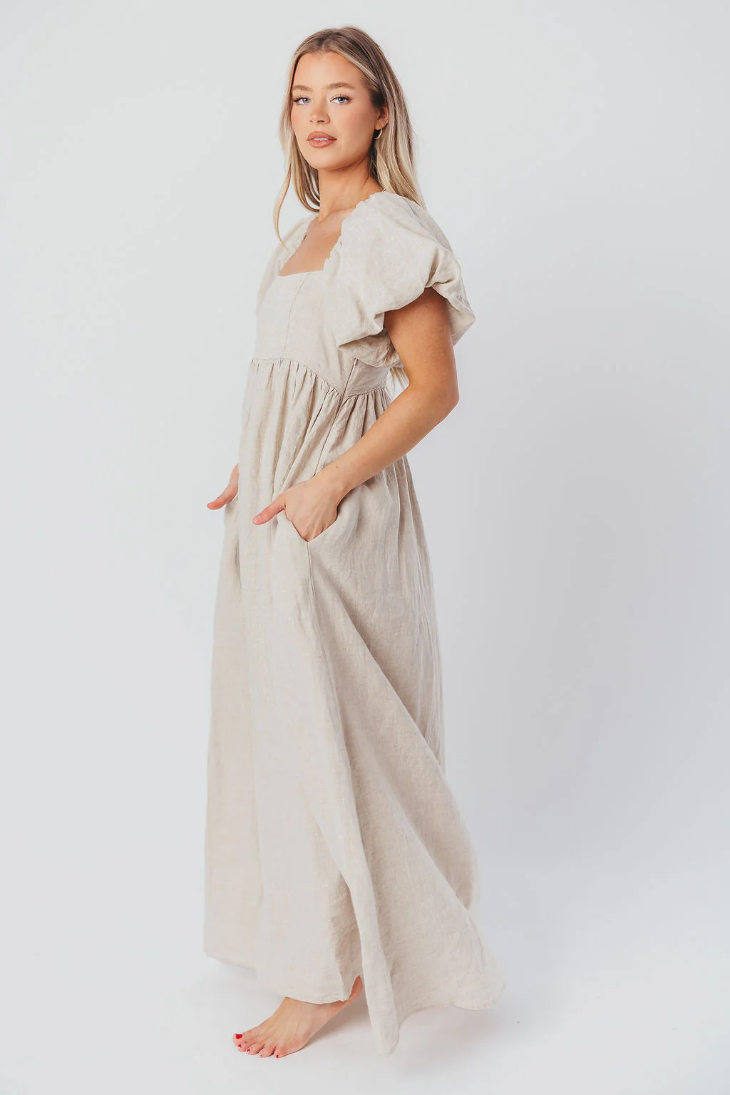 Candace Maxi Dress in Natural - 100% Linen - Bump Friendly - Directfux