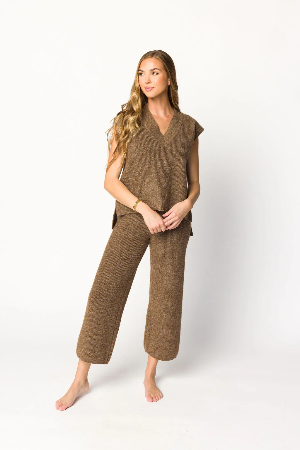 Anna Sweater Vest Top and Pants Set in Brown - Directfux