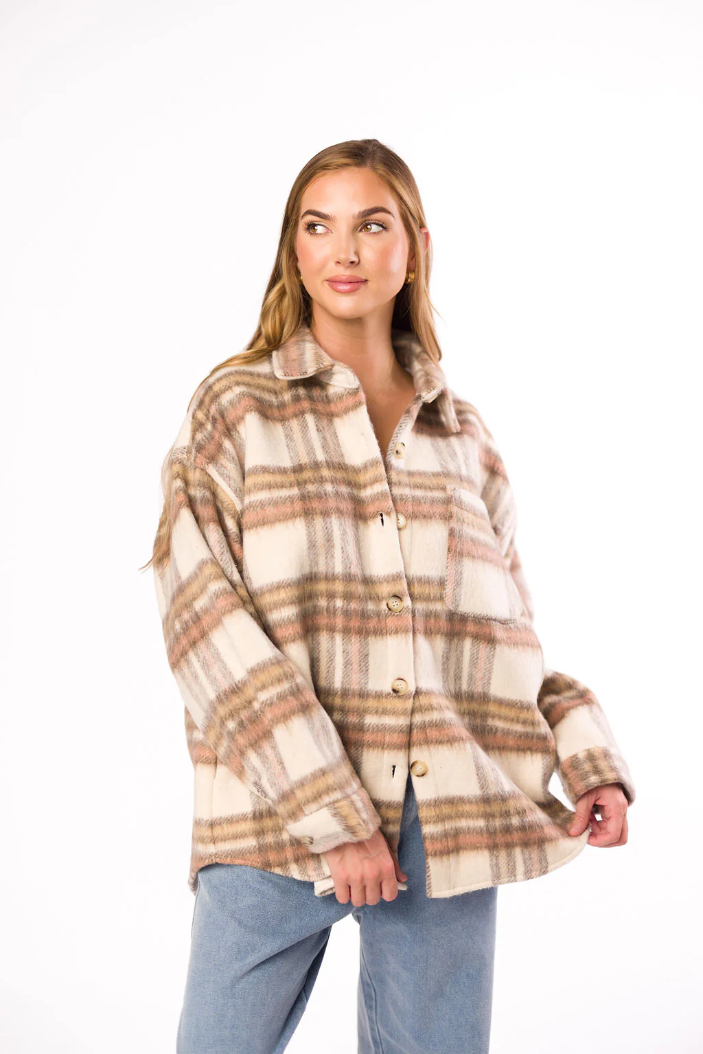 Kingston Flannel Jacket in Natural Plaid - Directfux