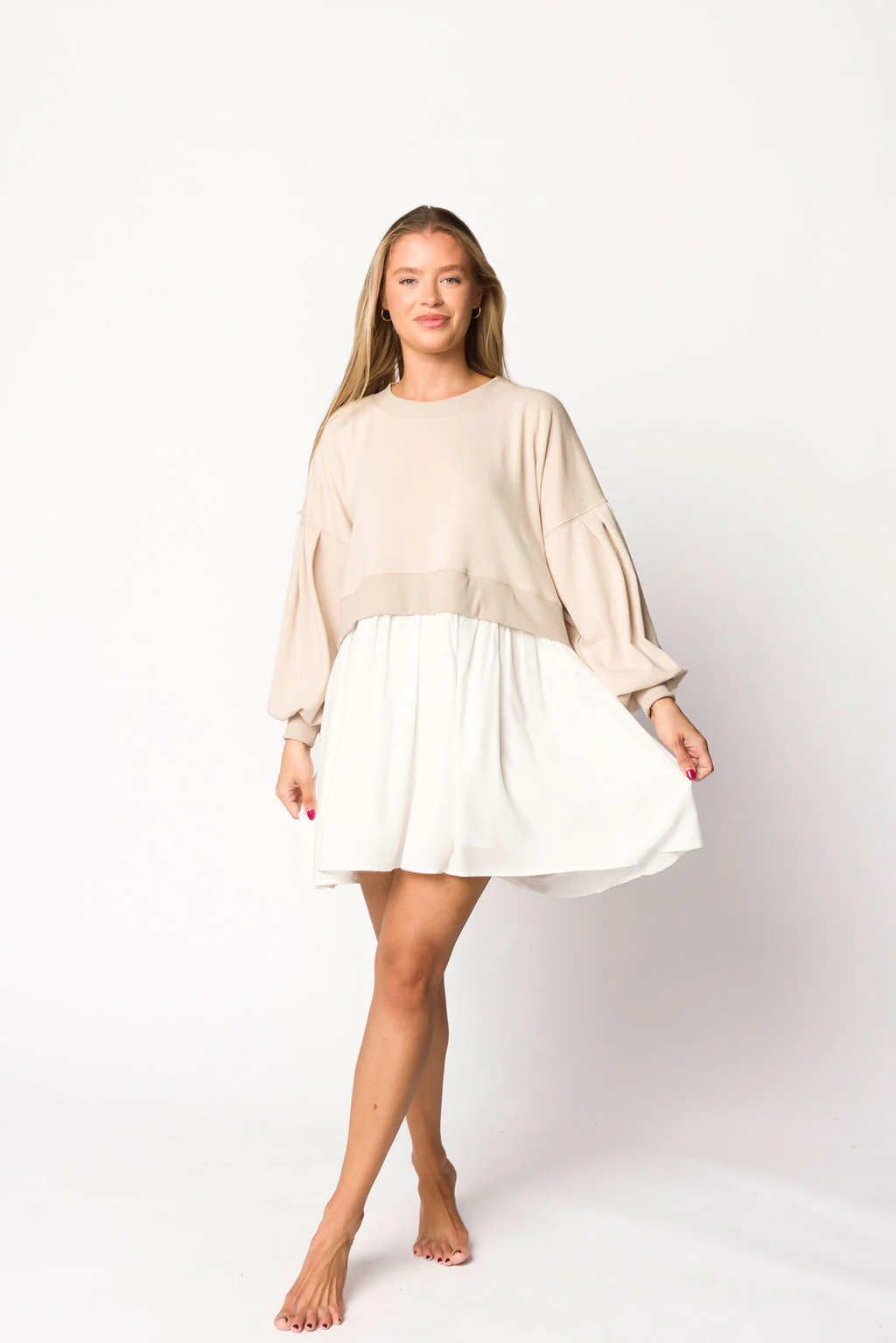 Janie Mini Dress in Seashell/Off-White - Directfux