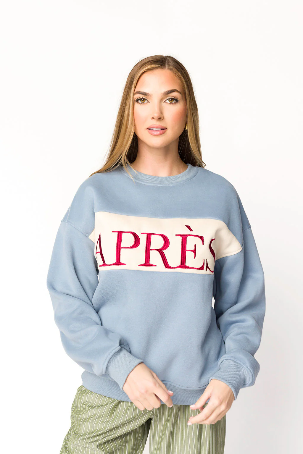 Après Colorblocked Crewneck in Stone Blue - Directfux