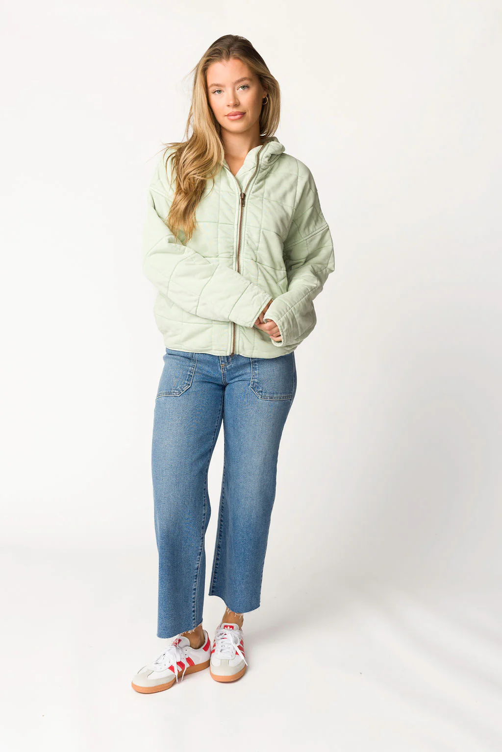 It's All Good Quilted Washed Jacket in Mint - Directfux