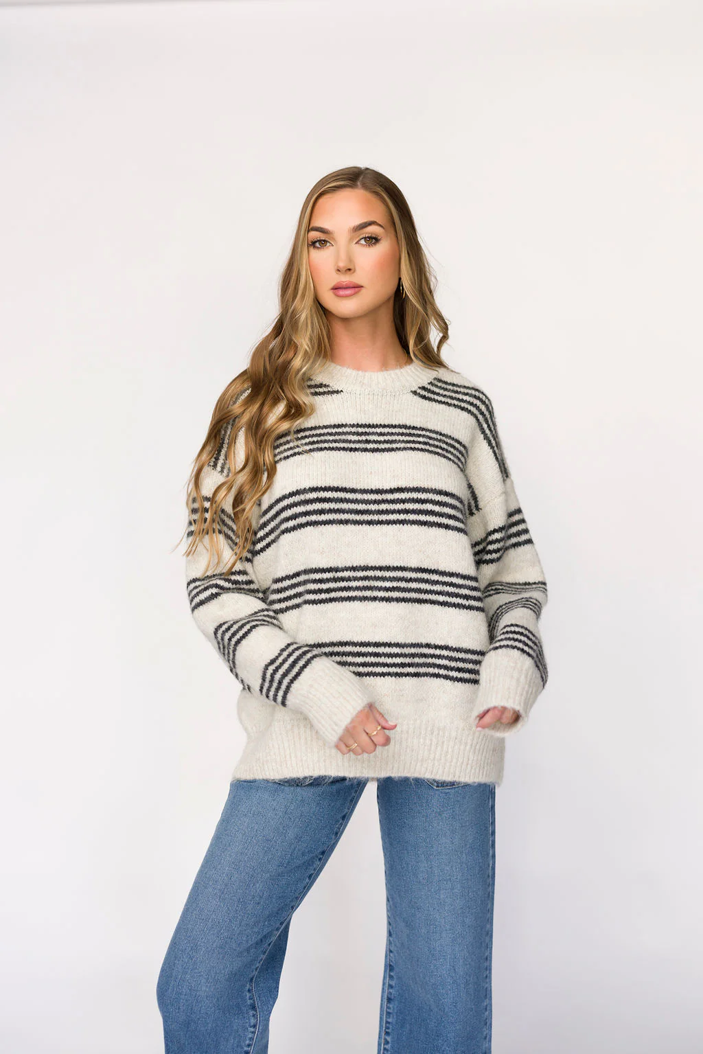 Leighton Striped Sweater in Cream/Grey - Directfux