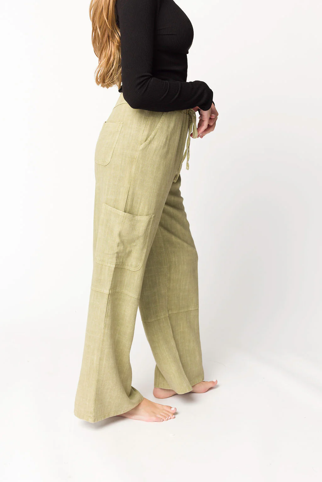 Kayley Mineral Wash Utility Pants in Basil - Directfux