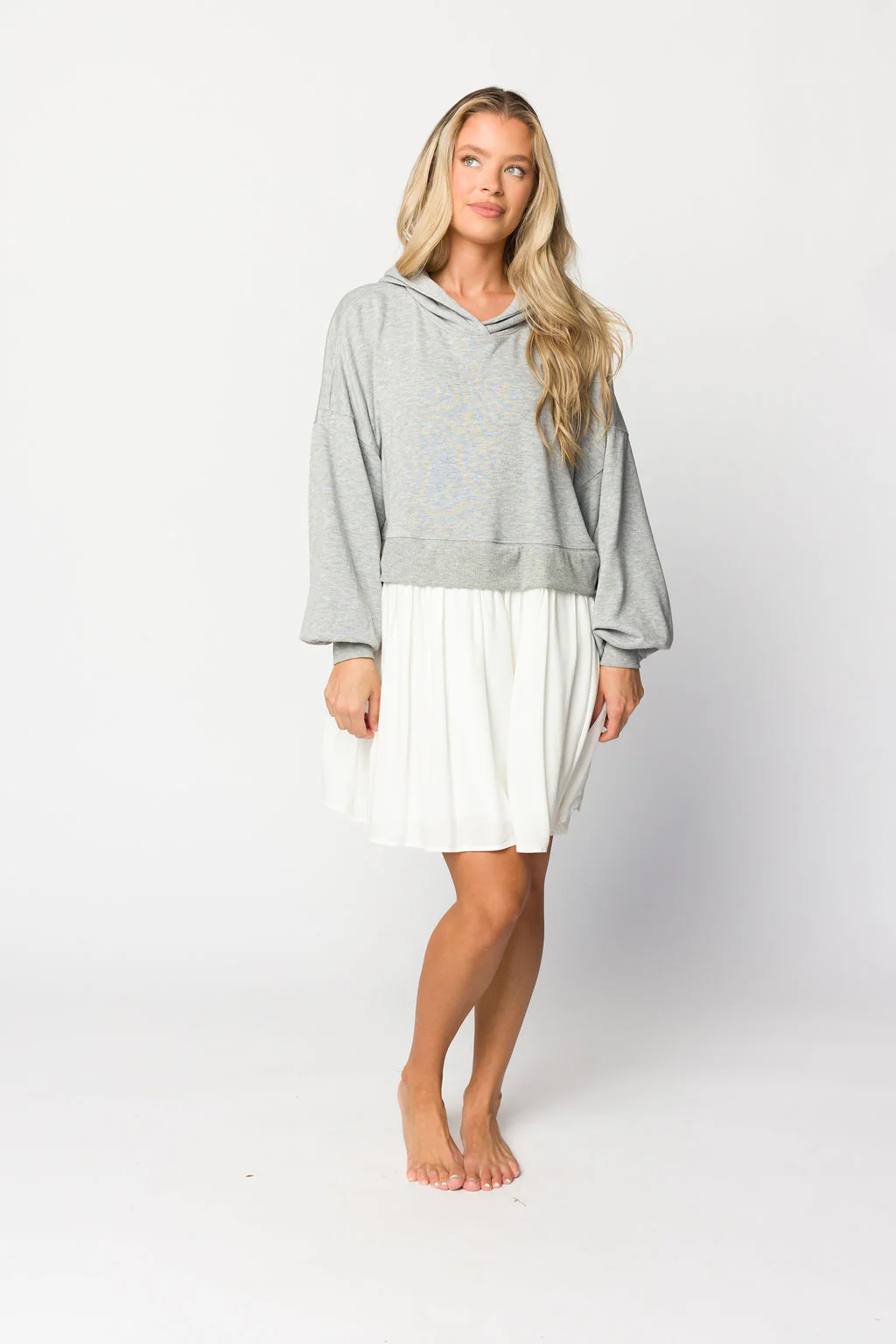 Caroline Hoodie/Babydoll Mini Dress in Heather Grey/Off-White - Directfux