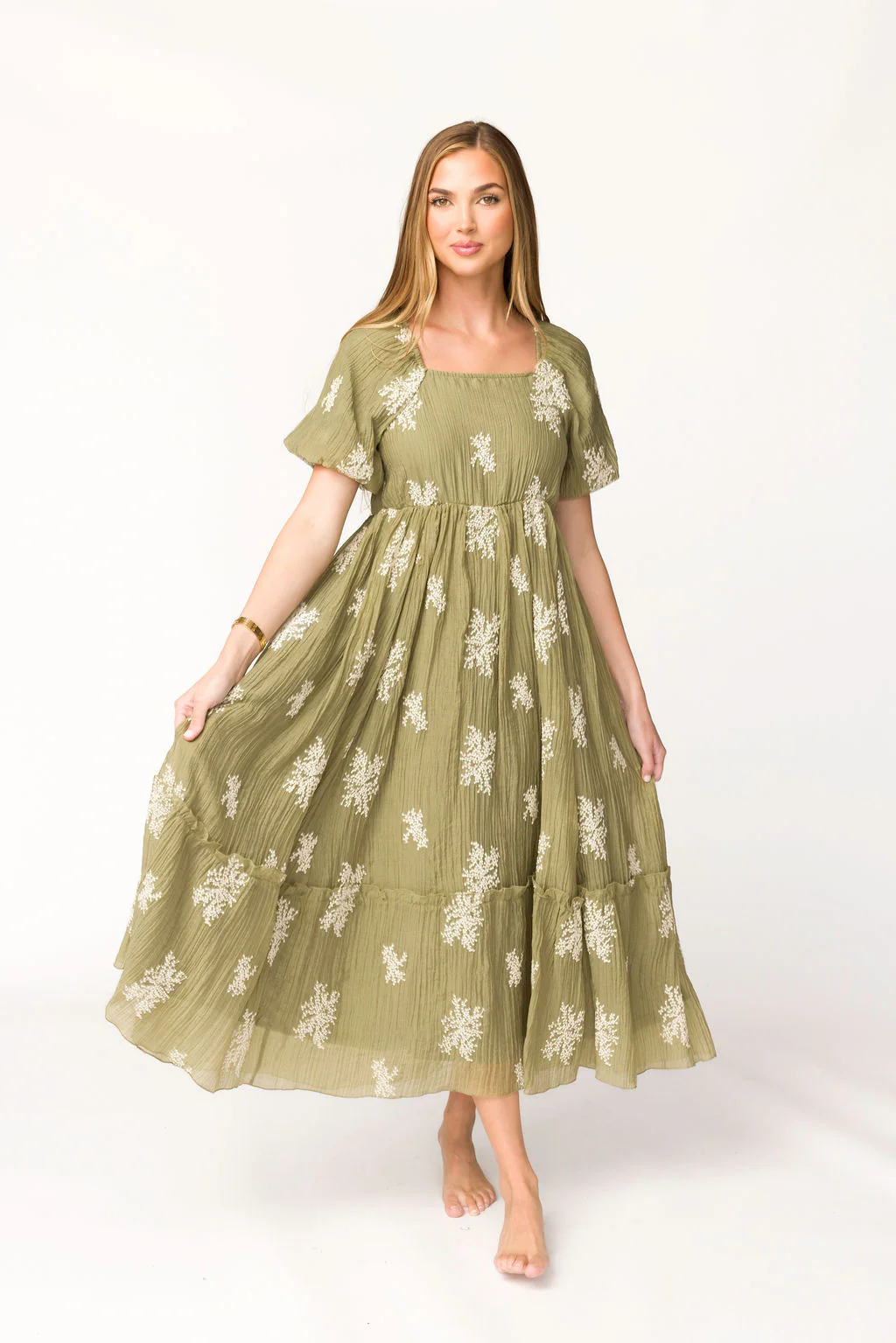 Hallie Embroidered Maxi Dress in Olive - Bump Friendly & Inclusive Sizing (S-3XL) - Directfux