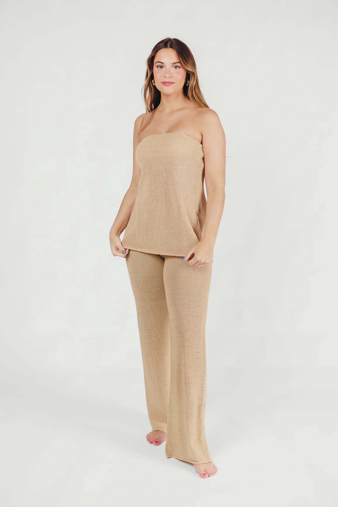 Brielle Crochet Knit Pant in Sand (No Lining) - Directfux