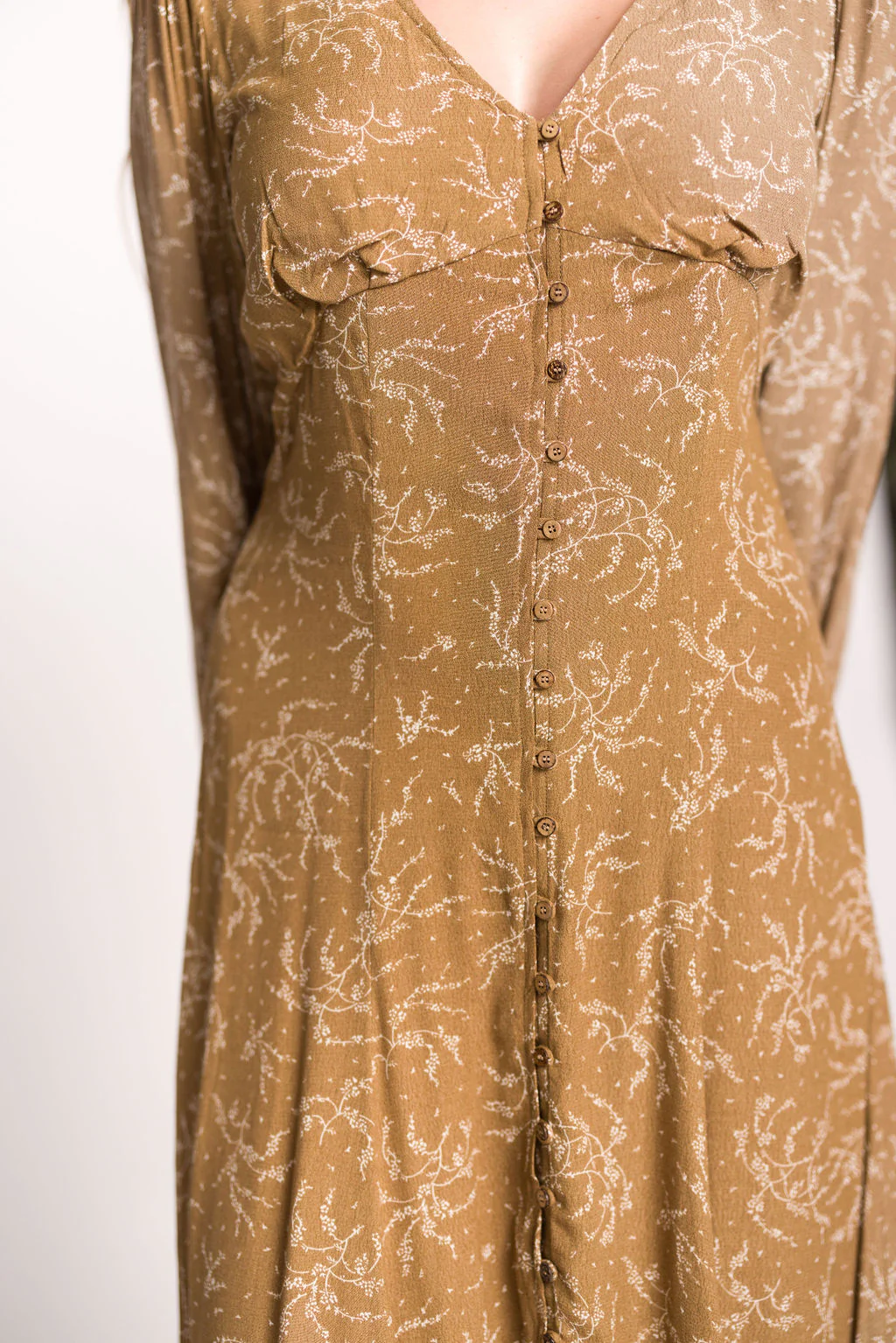 Brandi Long-Sleeve Button-Up Maxi Dress in Umber - Directfux