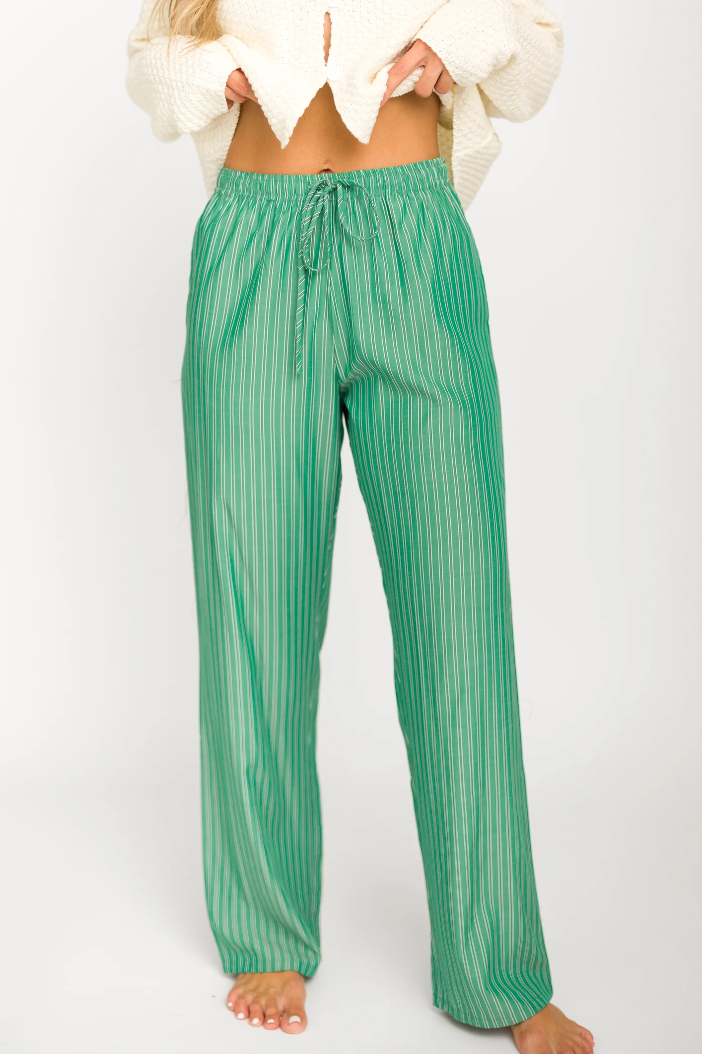 Gina Striped Boxer Pants in Green - Directfux