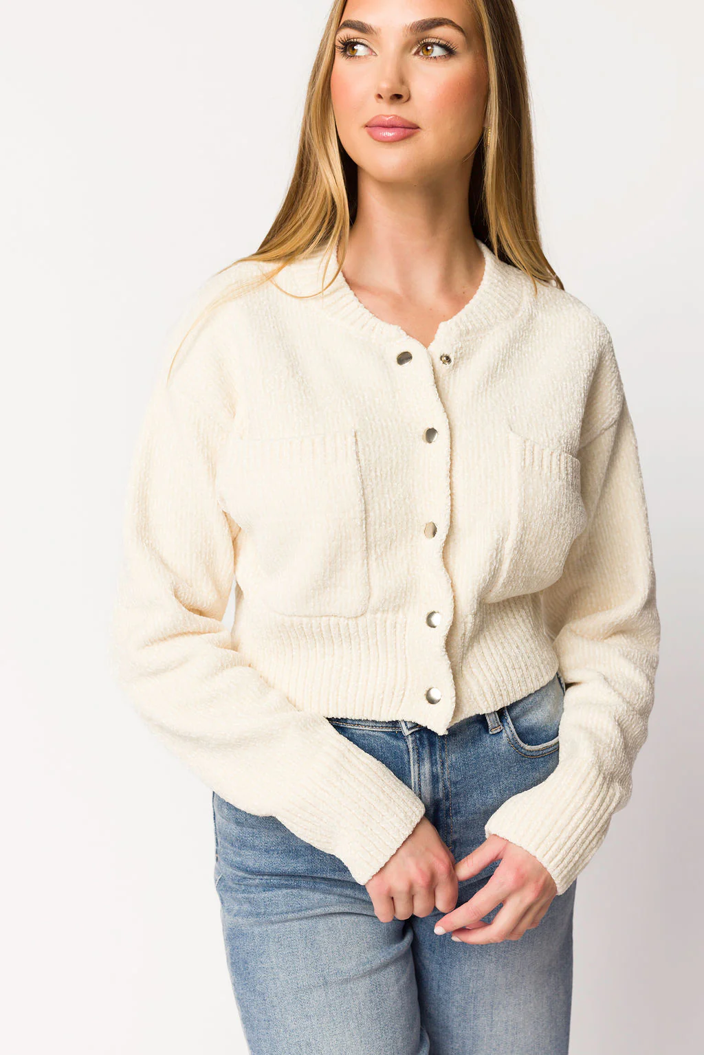 Kendall Knit Bomber Jacket in Ivory - Directfux