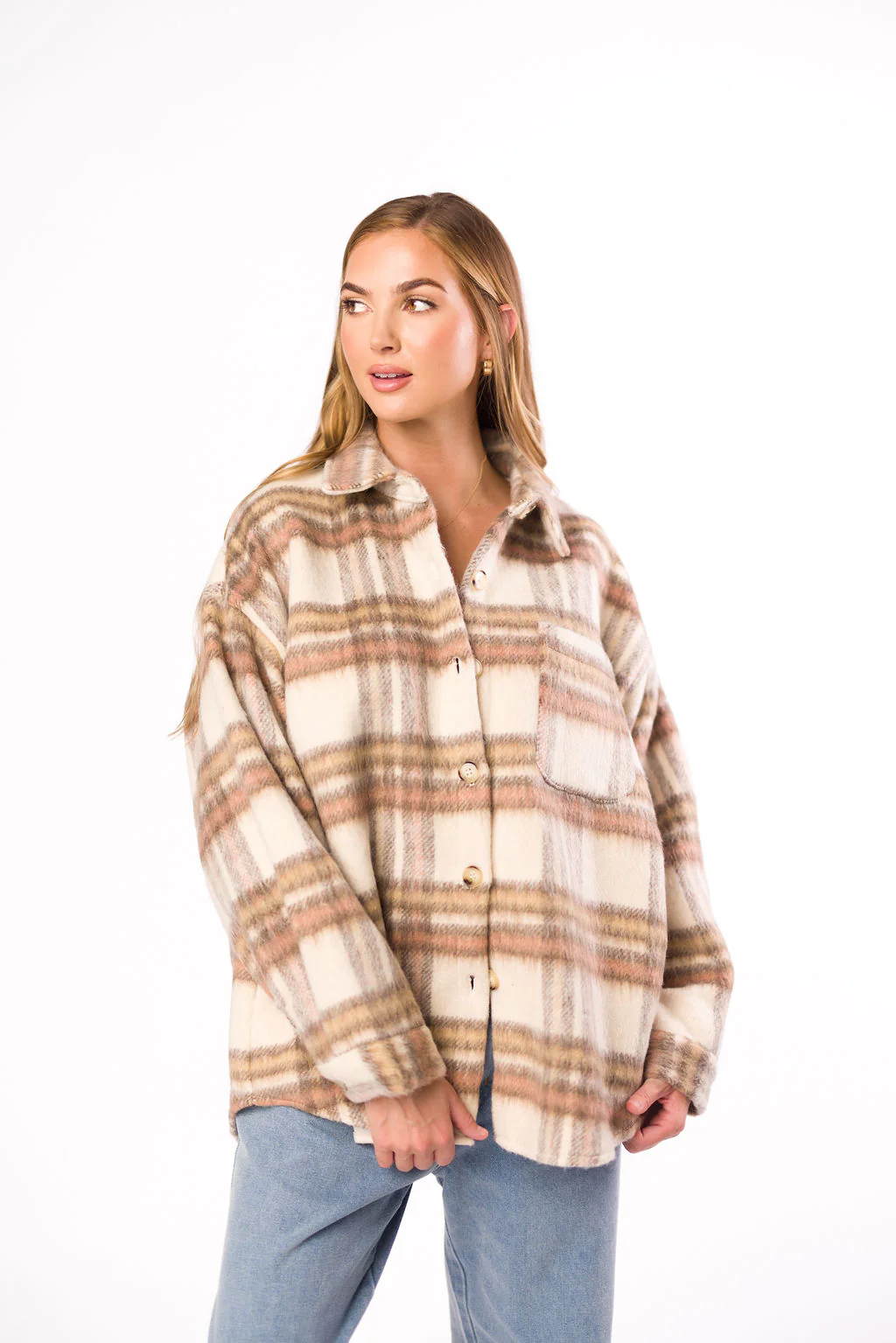 Kingston Flannel Jacket in Natural Plaid - Directfux