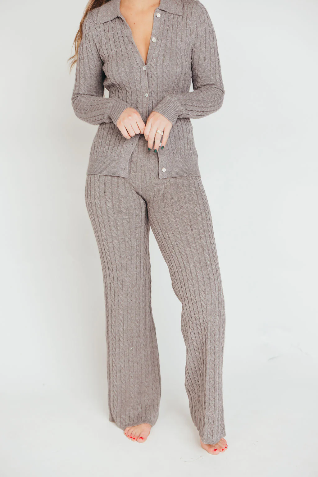 Premium Willow Cable Knit Pants in Greige - Directfux