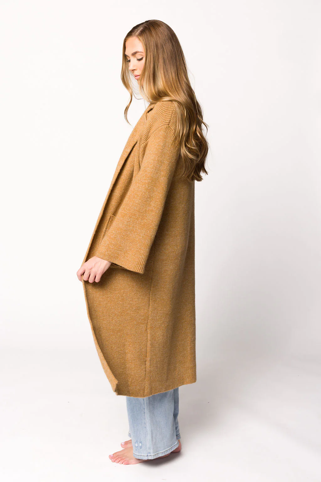 Juliette Knit Cardigan Coat in Caramel - Directfux