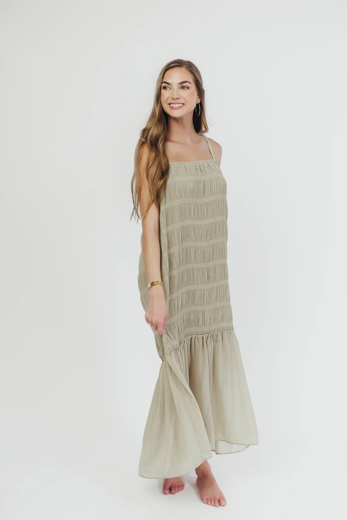 Karolyn Tie Strap Maxi Dress in Sage - Directfux