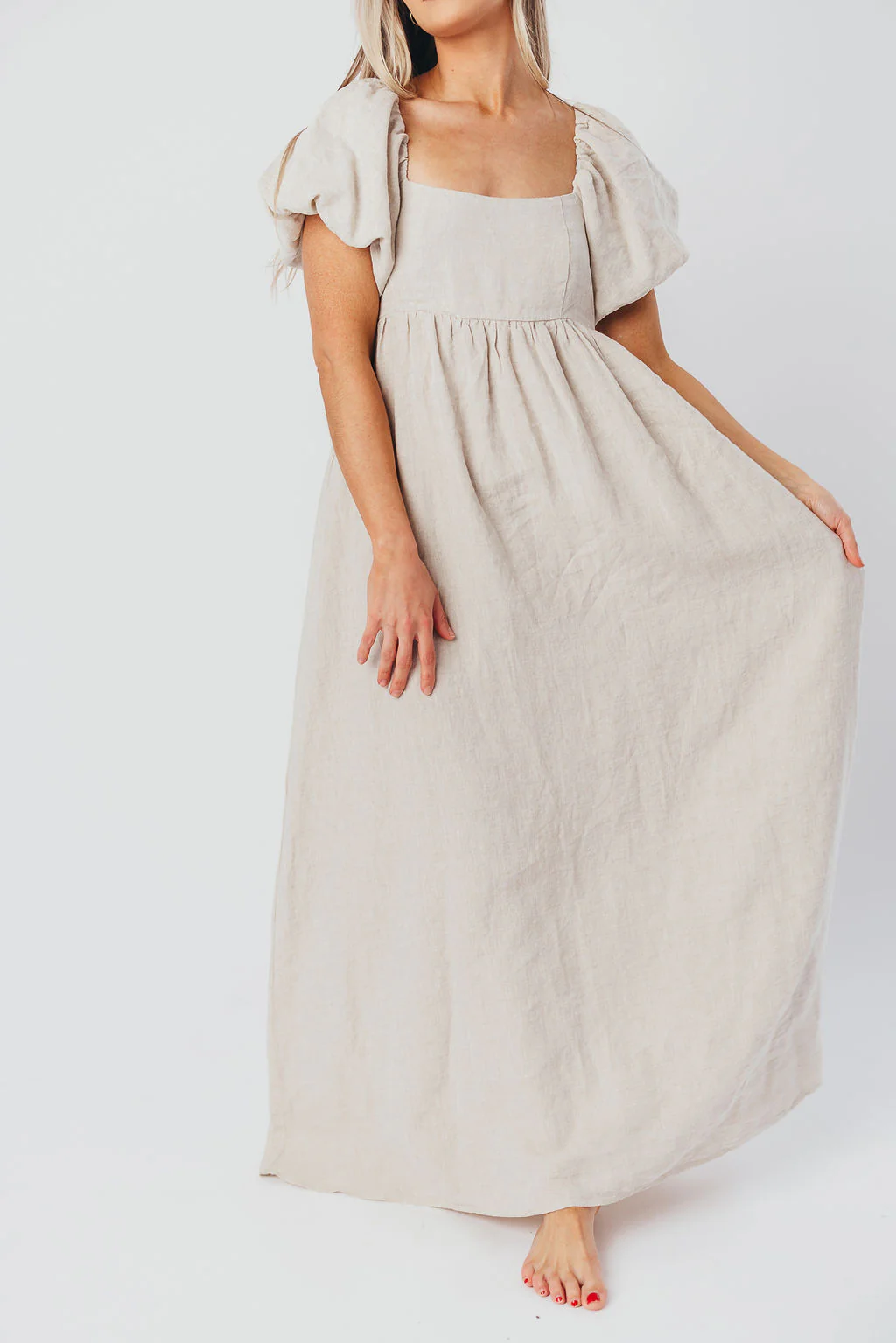 Candace Maxi Dress in Natural - 100% Linen - Bump Friendly - Directfux