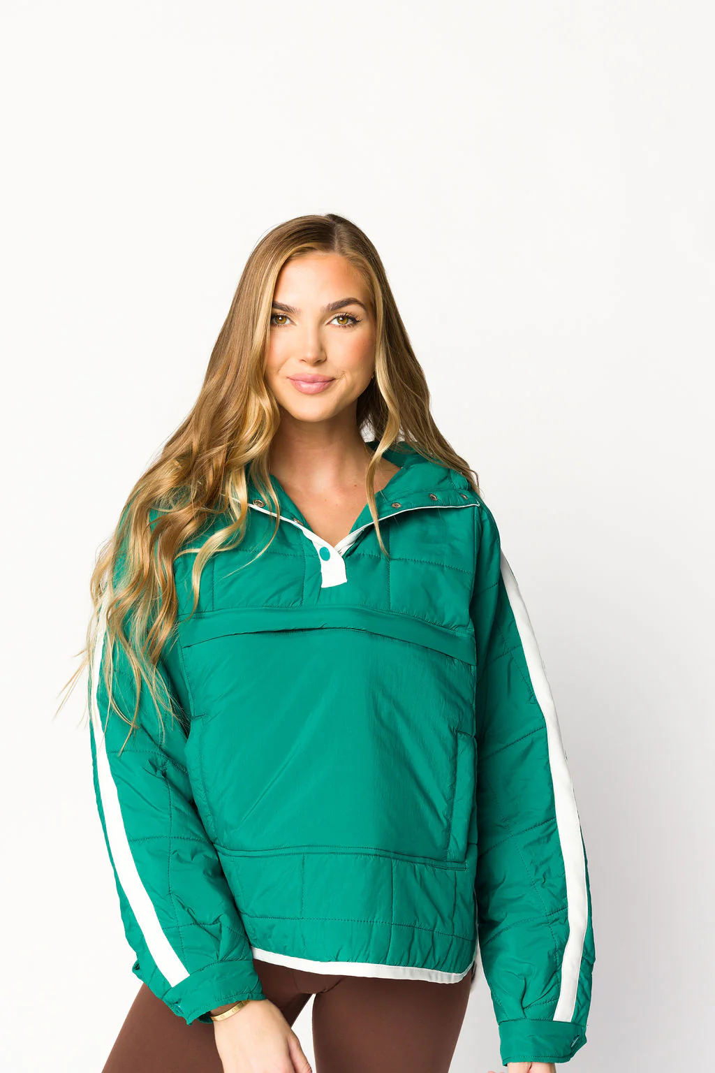 Joanna Quilted Puffer Pullover in Hunter Green/White - Directfux