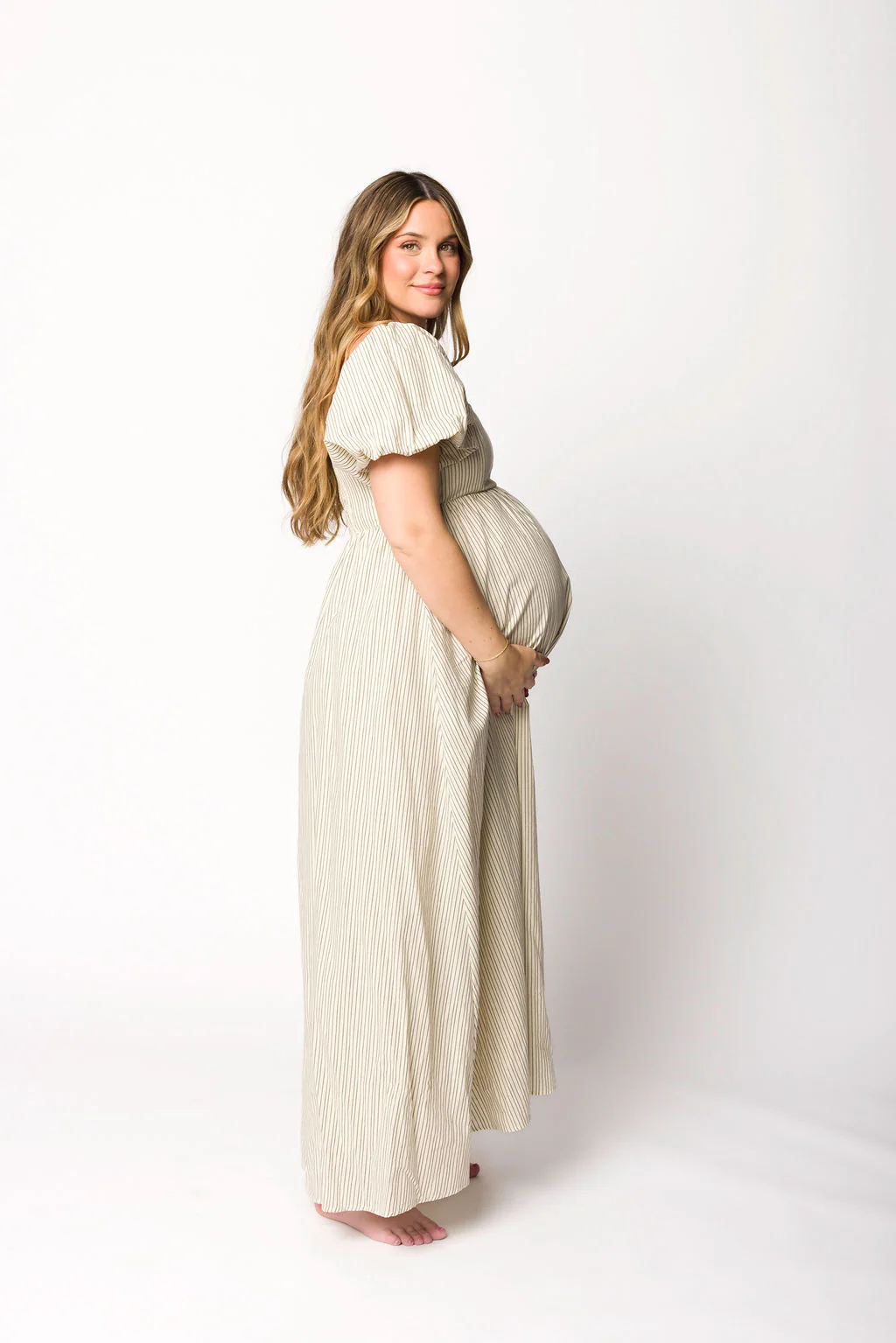 Jules Striped Maxi Dress in Natural/Black - Bump Friendly - Directfux