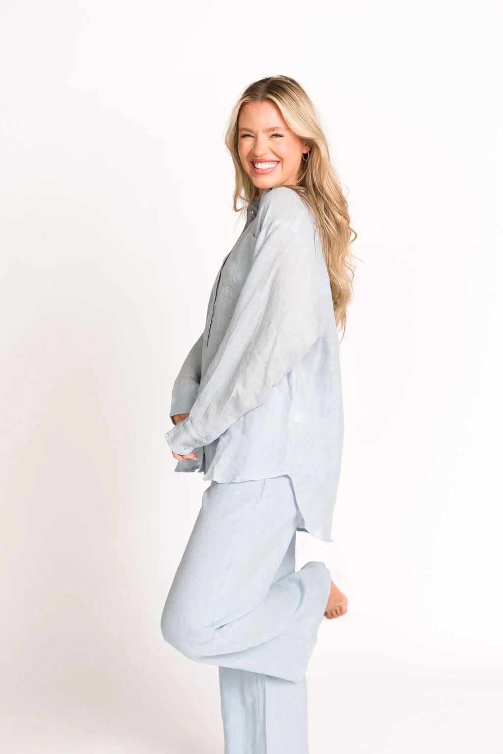 Pip Wide Leg Linen Pants in Light Blue - Directfux