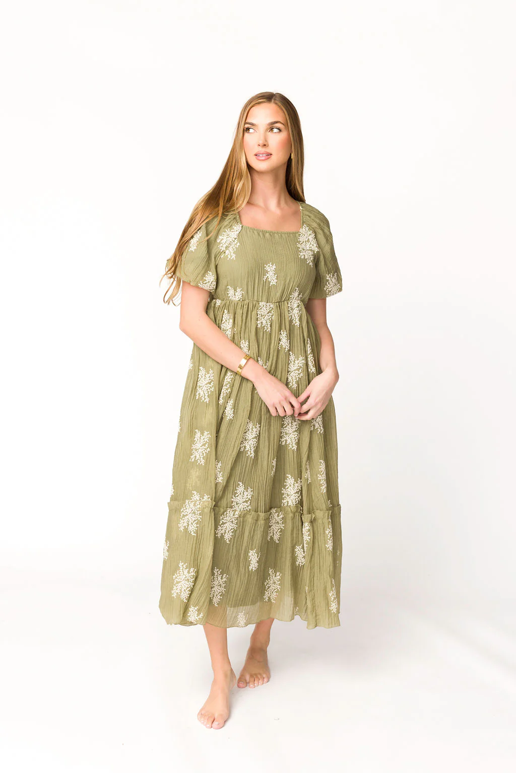 Hallie Embroidered Maxi Dress in Olive - Bump Friendly & Inclusive Sizing (S-3XL) - Directfux