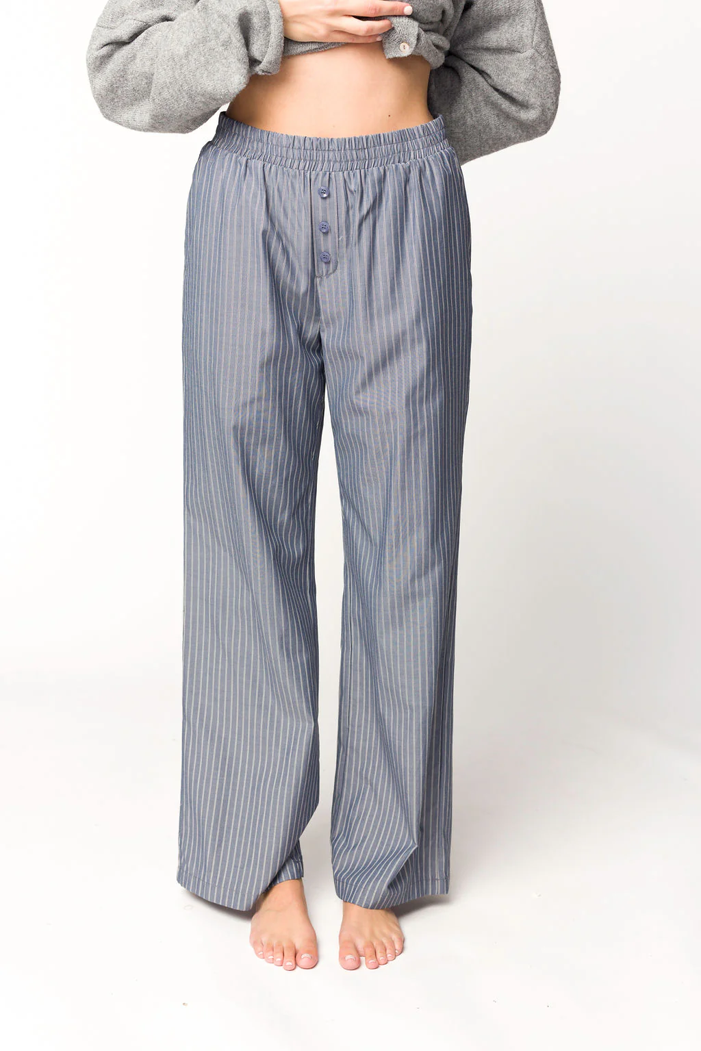 Michelle Striped Pajama Style Pants in Midnight - Directfux