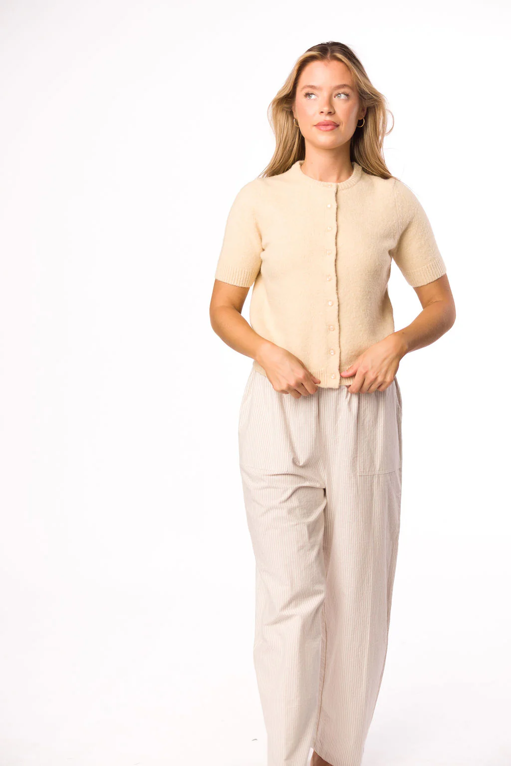 Dawson 100% Cotton Wide Leg Pant in Natural Stripes - Directfux