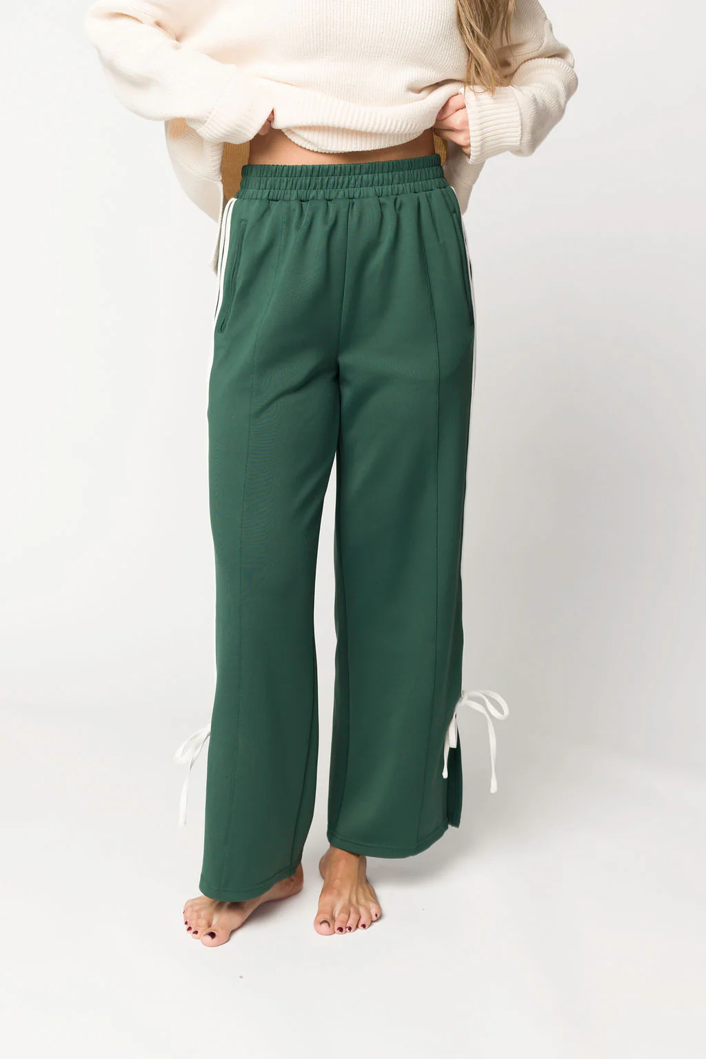 Murphy Track Pants with Bow Detail in Green/White - Directfux