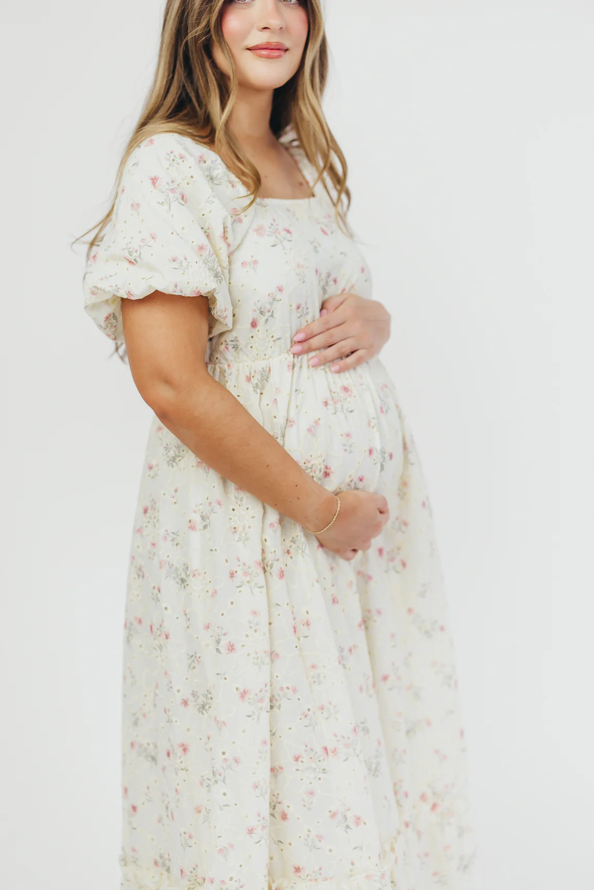 Remi Eyelet Floral Maxi Dress in Ivory - Directfux