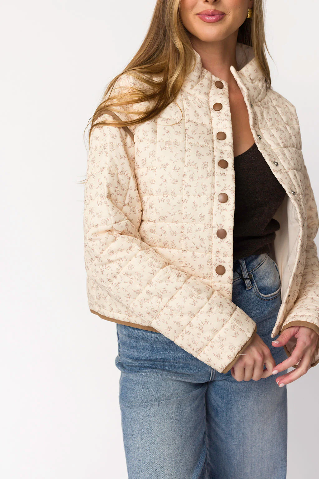 Elias Quilted Jacket in Natural Floral - Directfux