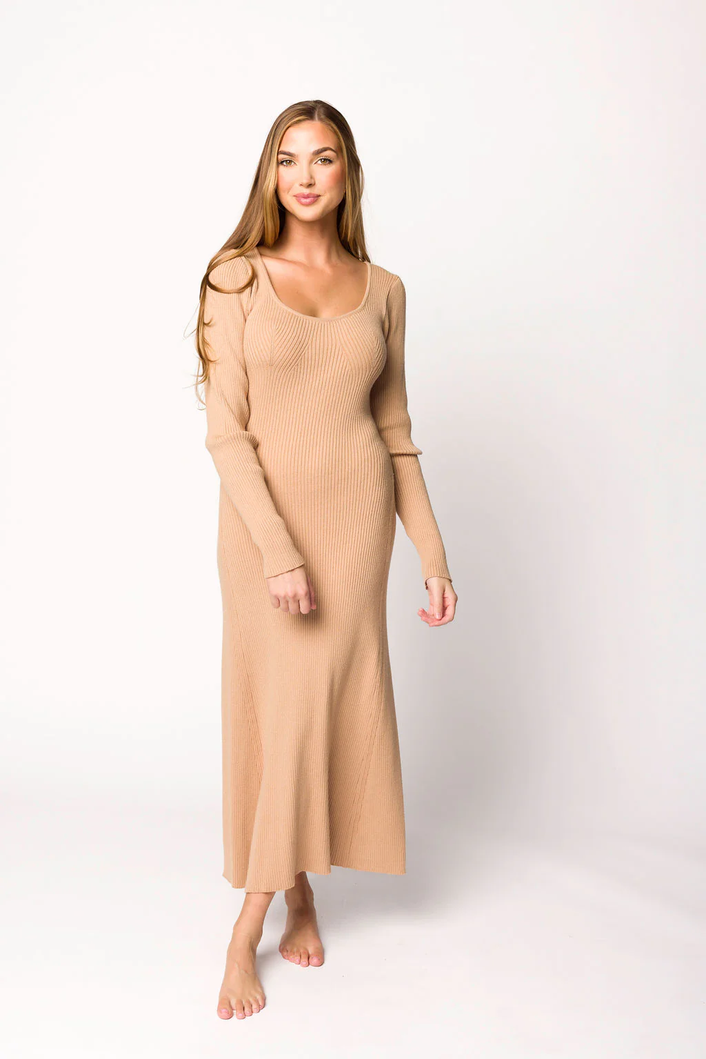 Alison Knit Sweater Maxi Dress in Almond - Directfux