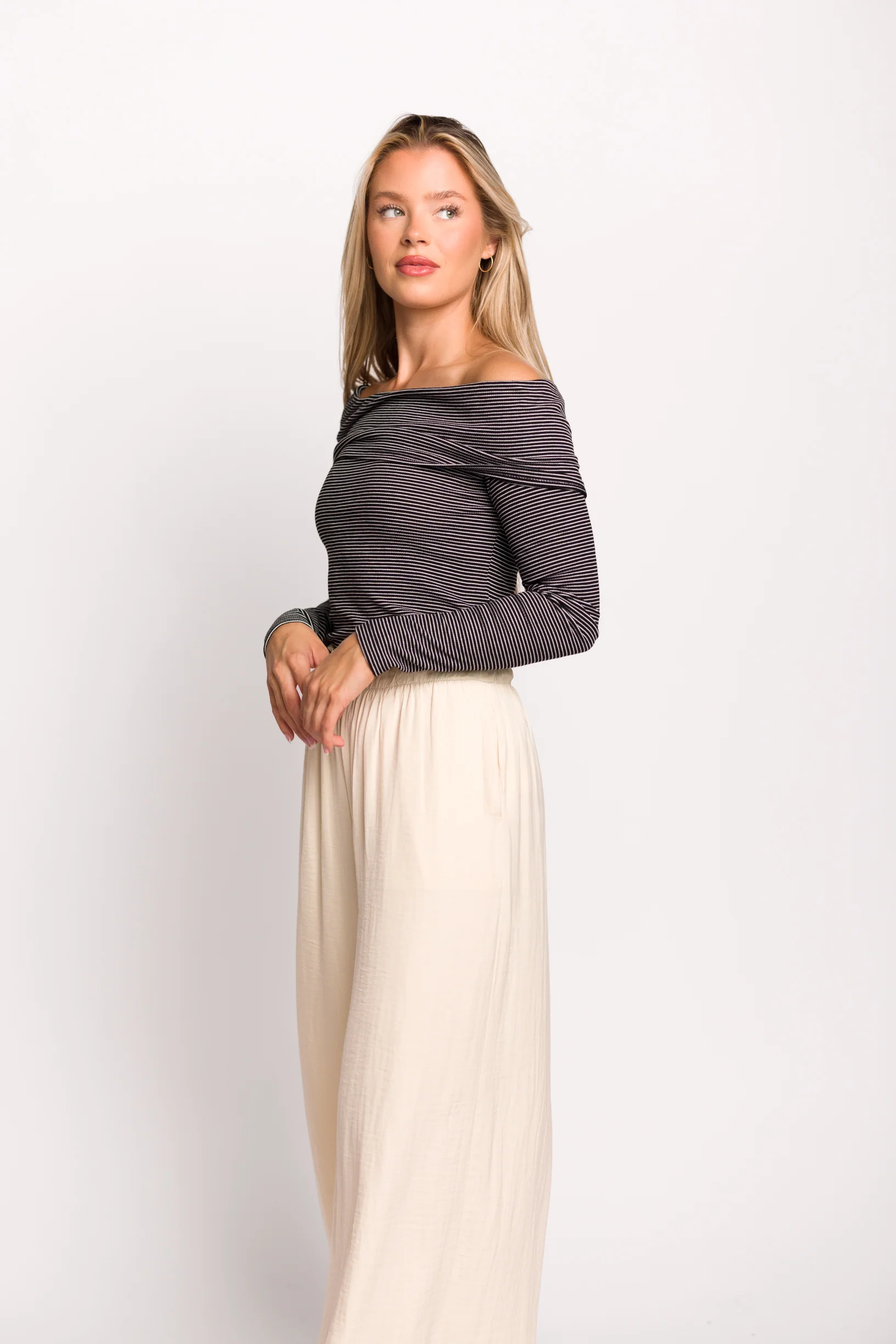 Rowena Knit Top in Black/White Stripe - Directfux