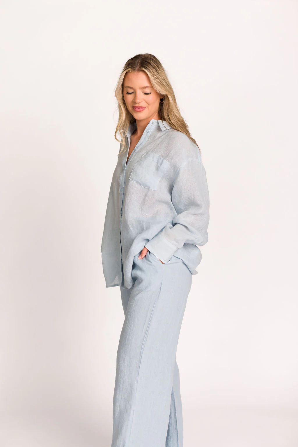 Pip Wide Leg Linen Pants in Light Blue - Directfux
