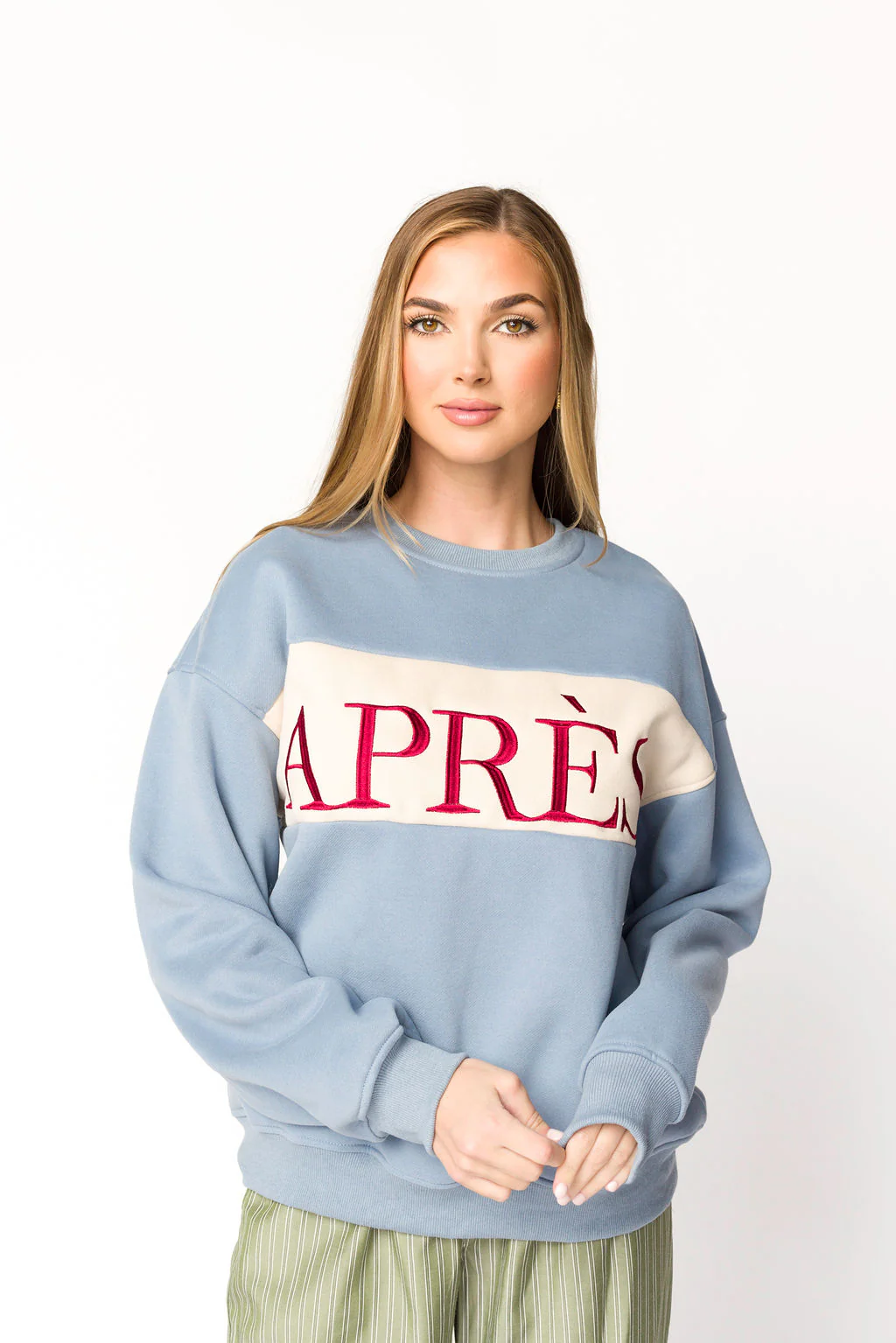 Après Colorblocked Crewneck in Stone Blue - Directfux