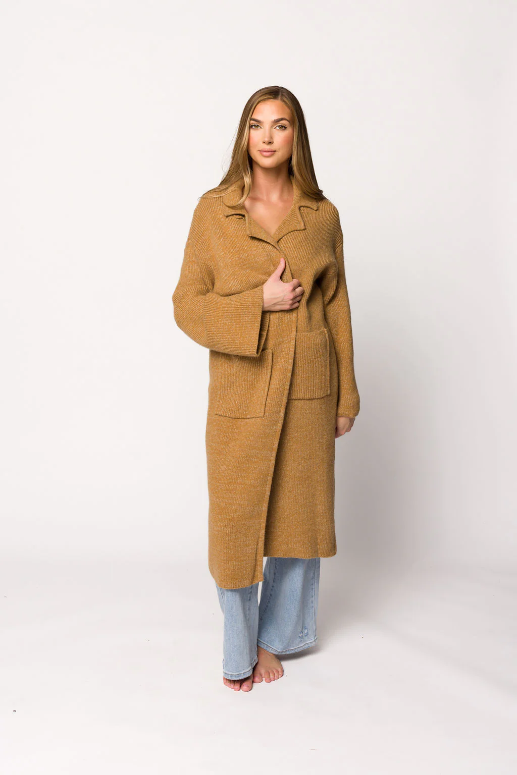 Juliette Knit Cardigan Coat in Caramel - Directfux