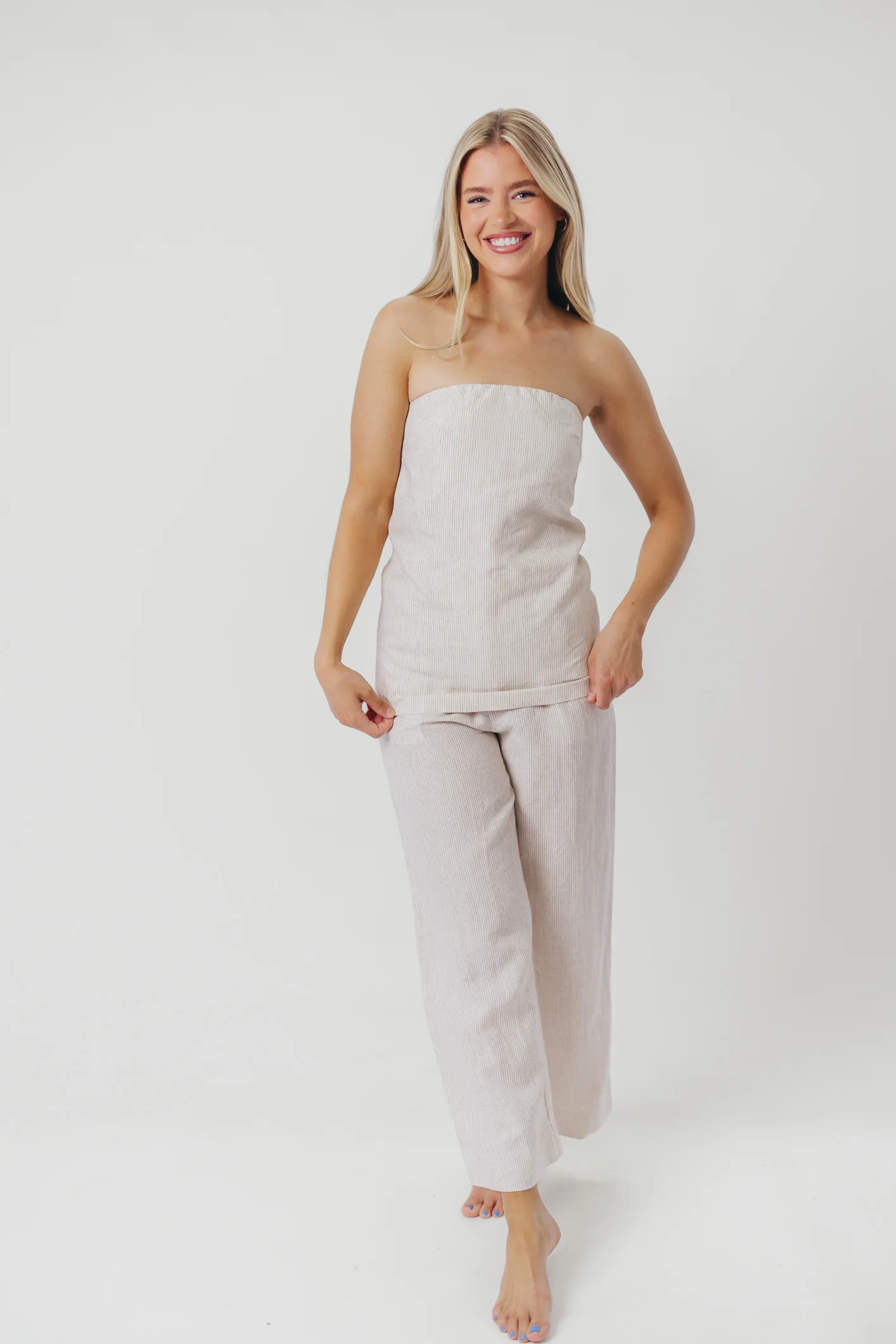 Myrna Linen Top in Khaki - Directfux