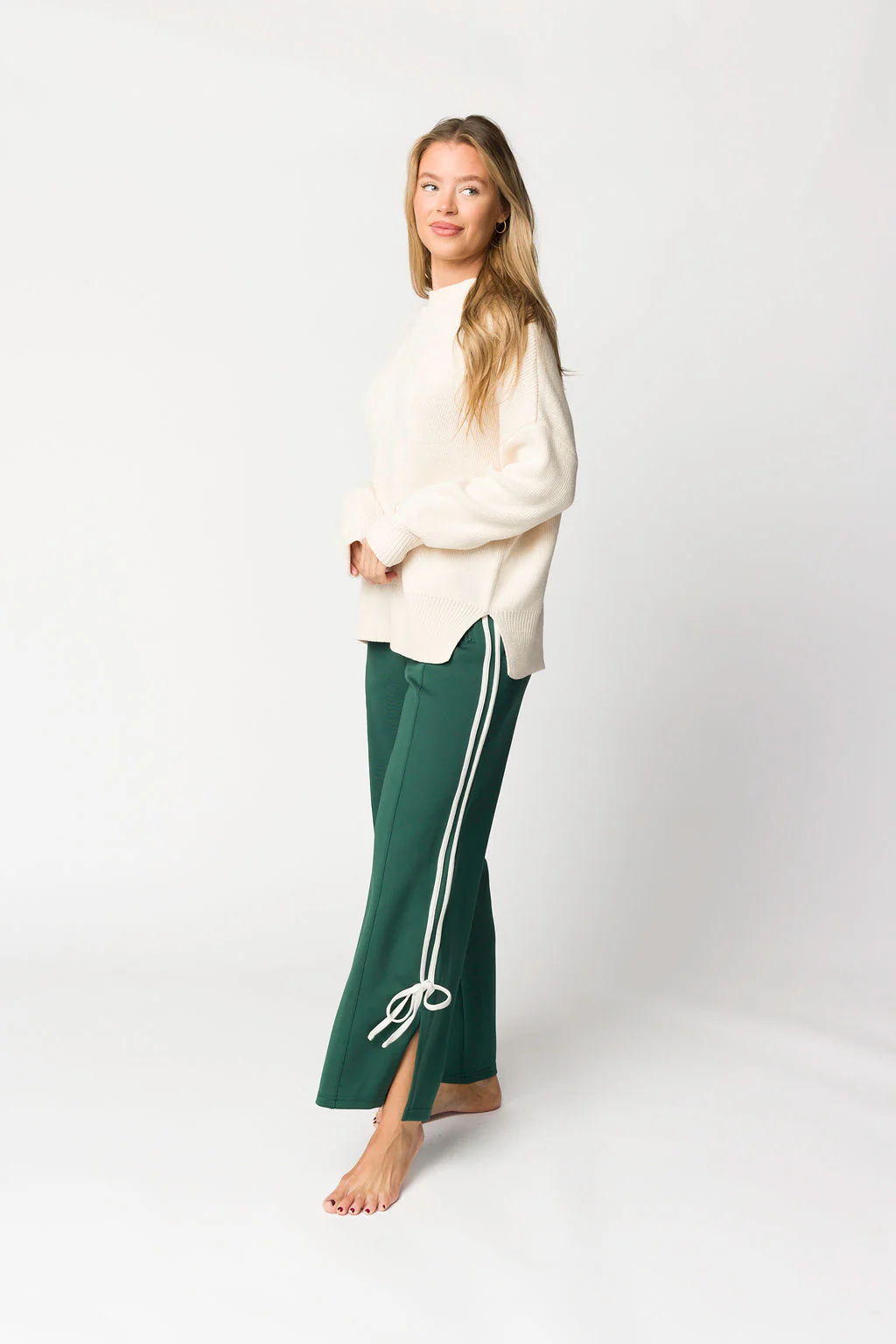 Murphy Track Pants with Bow Detail in Green/White - Directfux