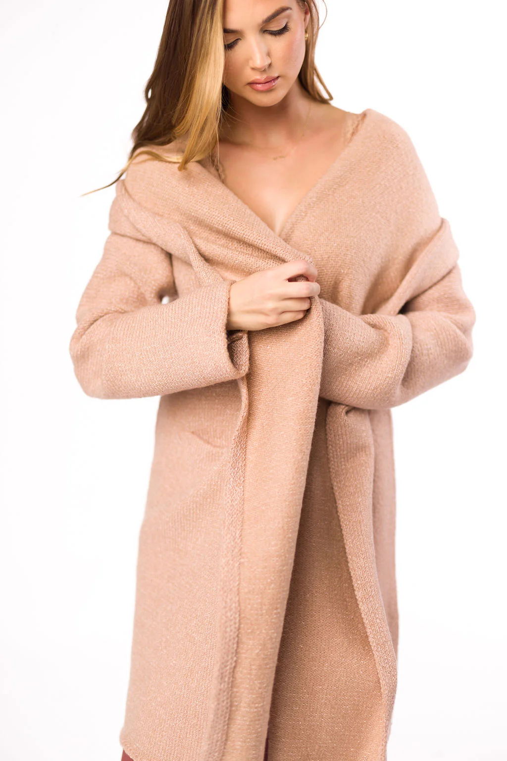 Noah Oversized  Hooded Two Pocket Coatigan in Heather Rose *LUXURY ITEM* - Directfux