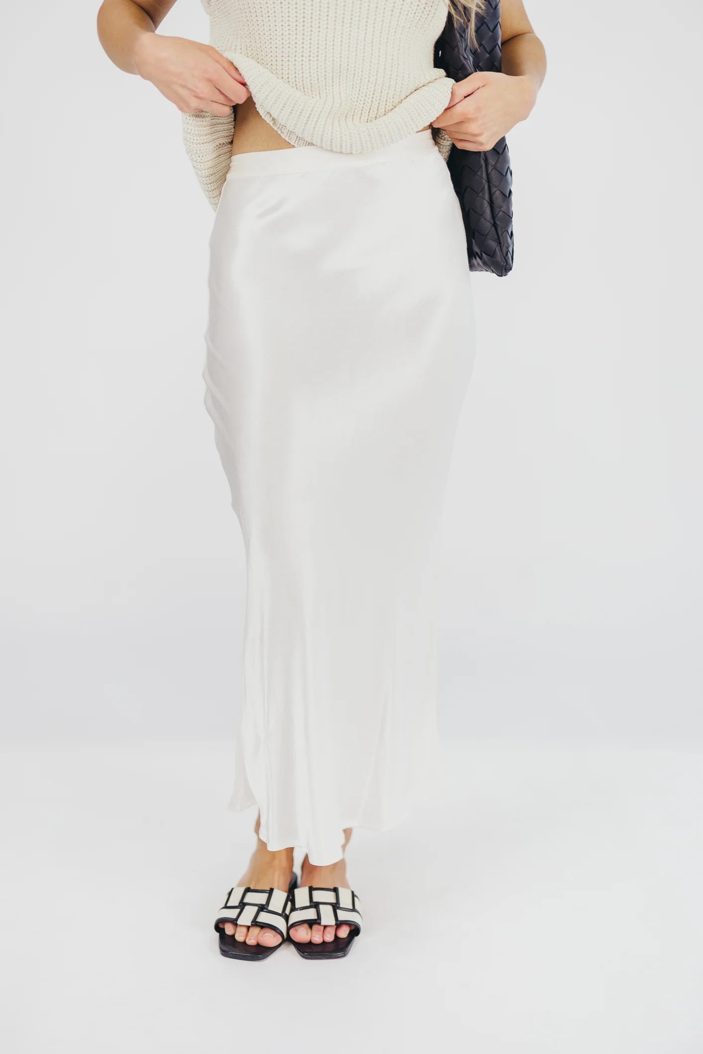 Kimberley Satin Long Midi Skirt in Champagne - Directfux