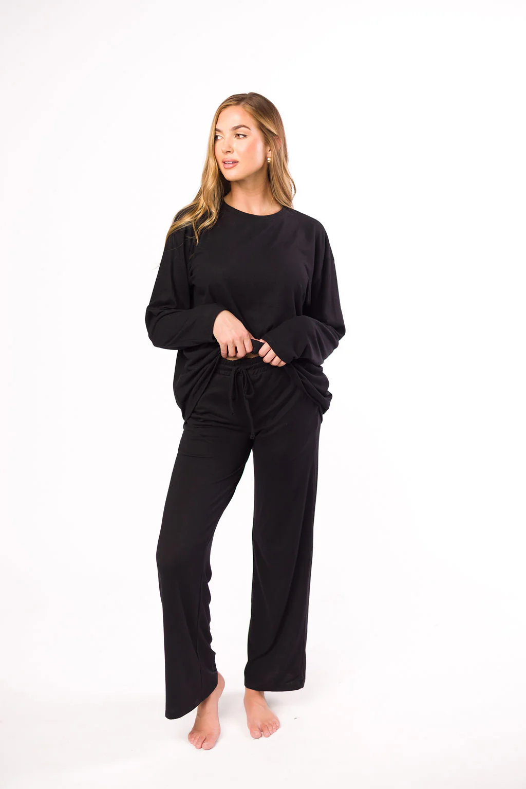Brianne Wide Leg Lounge Pants in Black - Directfux