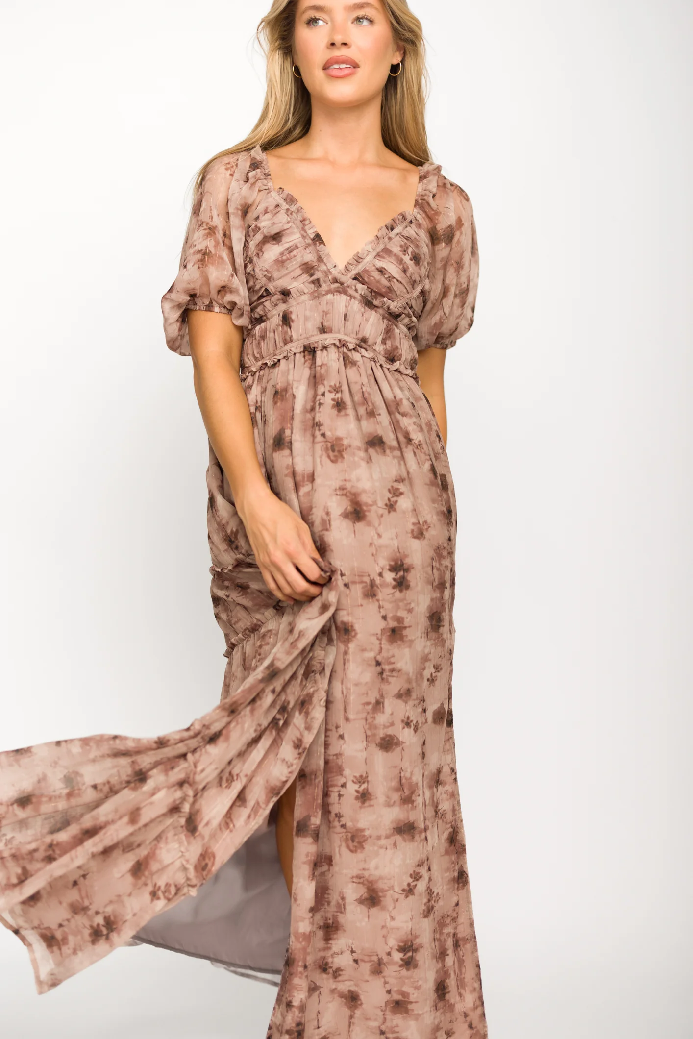 Scottie Watercolor Maxi Dress in Taupe Floral - Directfux