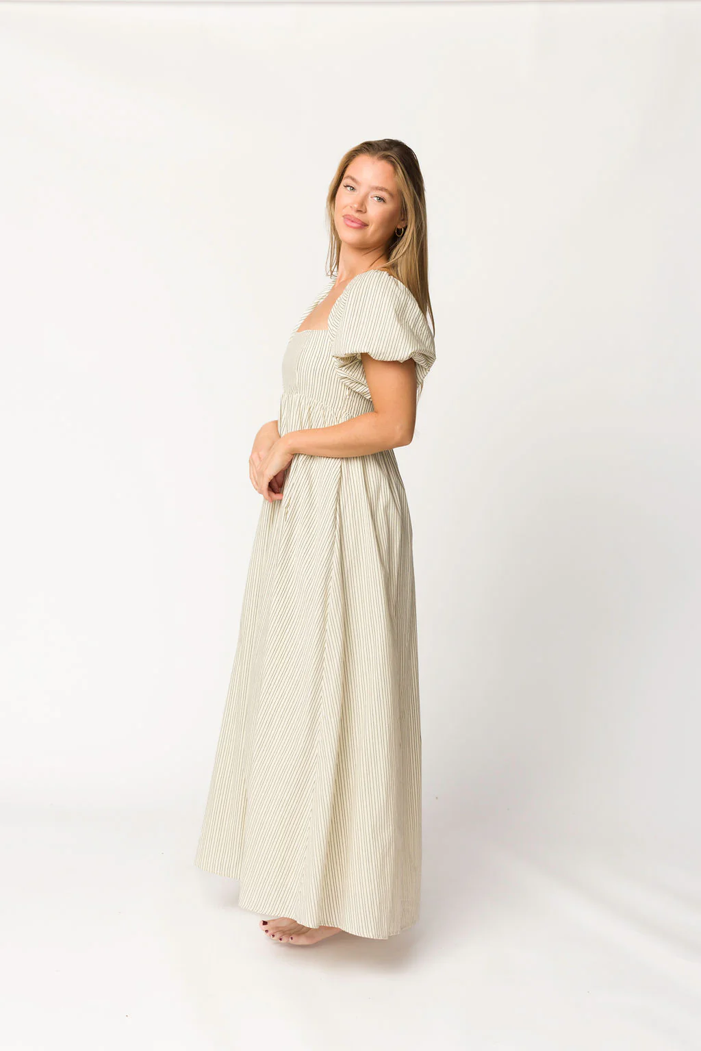 Jules Striped Maxi Dress in Natural/Black - Bump Friendly - Directfux