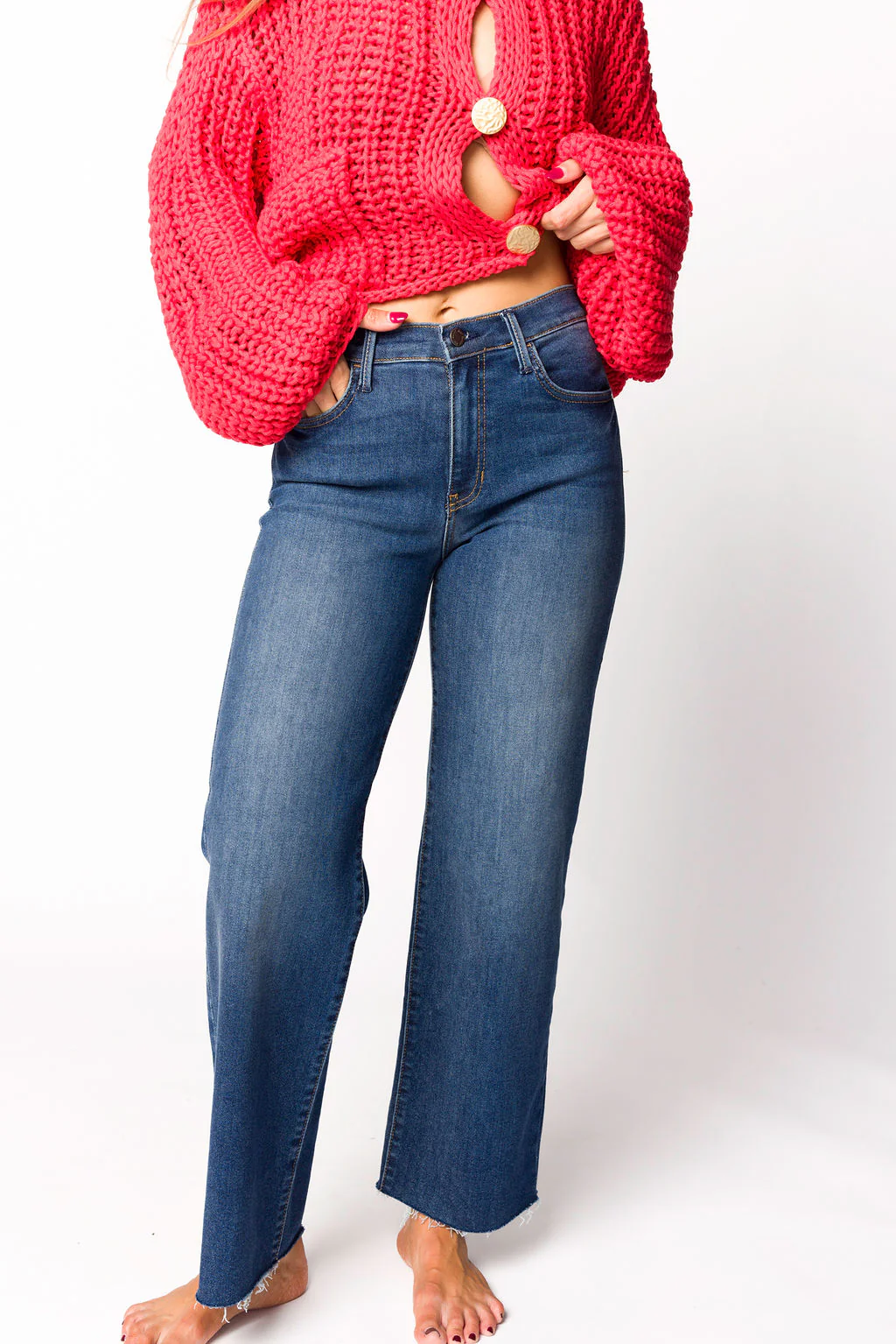 Morgan Slim Palazzo Jean with Scissor Cut in Dark Denim - Directfux