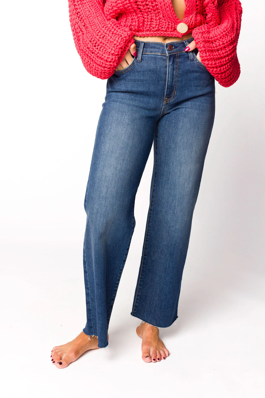 Morgan Slim Palazzo Jean with Scissor Cut in Dark Denim - Directfux