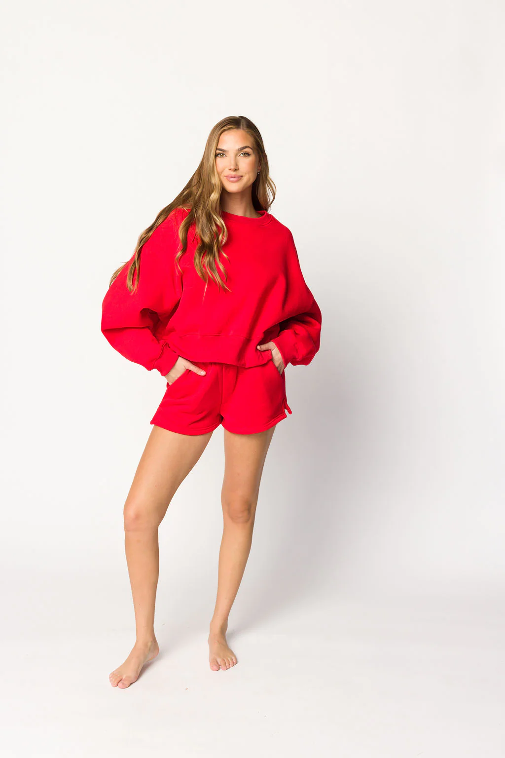 Comfy Cozy High Waisted Sweat Shorts in Red - Directfux