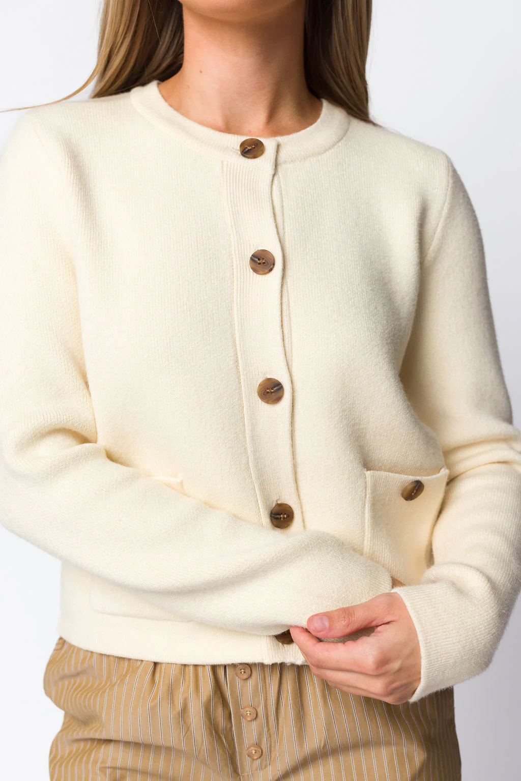 Callie Cashmere-Blend Sweater Jacket in Oatmeal - Nursing Friendly - Directfux