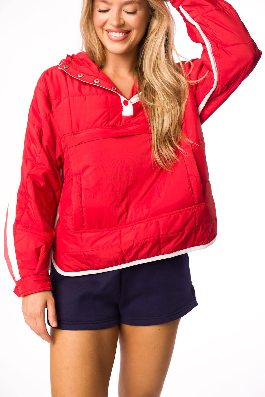 Joanna Quilted Puffer Pullover in Crimson/White - Directfux