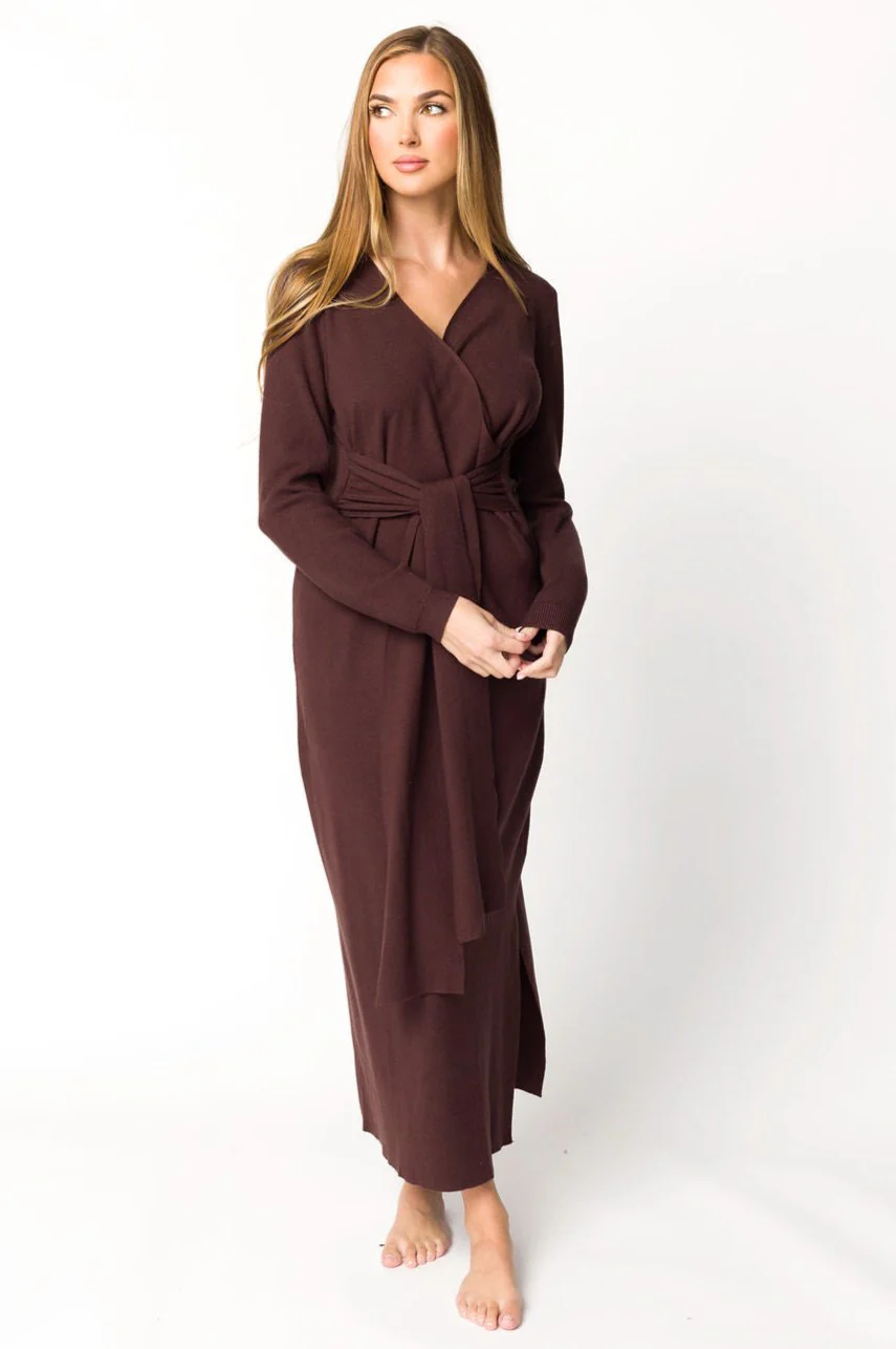 Harley Heathered Knit Midi Wrap Dress in Brown - Directfux